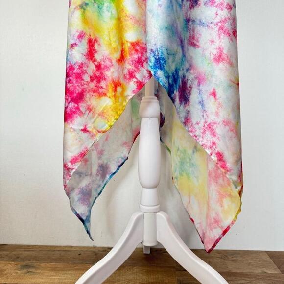 A Helm Hamptons Dress in Pastel Tie Dye Flowy Halter Asymmetric Hem Sundress NEW - Picture 10 of 14